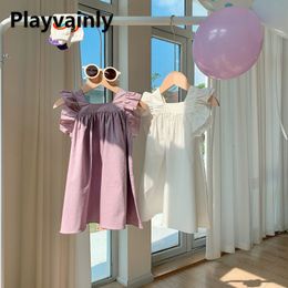 Girl's Dresses Summer Baby Girl Princess Dress White /Purple Pink Square Collar Ruffle Flare Sleeve Cotton Dress Kids Casual Clothes E3337 230609