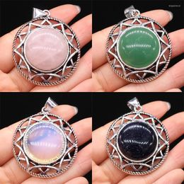 Pendant Necklaces Natural Stone Alloy Round Opal Tiger Eye Rose Quartz Jewellery Making DIY Necklace Accessories Gift