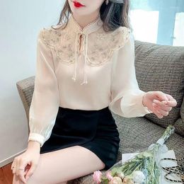 Ethnic Clothing 2023 Chinese Style Vintage Cheongsam Blouse Women Elegant Top Lace Ol Retro Qipao Long Sleeve