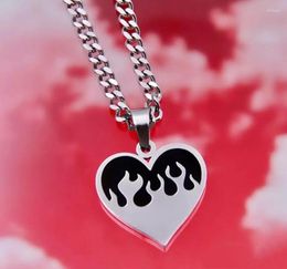 Pendant Necklaces 2023 Grunge Y2k Flame Love Heart Necklace For Women Vintage Stainless Steel Chains Pendants Hip Hop Rave Jewelry Gift