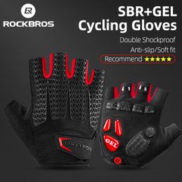 Cycling Gloves ROCKBROS Cycling Bike Half Short Finger Gloves Shockproof Breathable MTB Road Bicycle Gloves Men Women Sports Cycling Equipment 230609