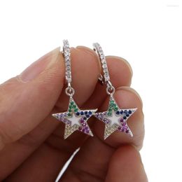 Dangle Earrings Round Circle With Colourful Cz Star Drop Charm Dangling Earring Silver Colour 2023 Arrived Fashion Jewellery