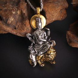 Pendant Necklaces Classic Buddhist Manjushri Necklace For Men Women Personality Fashion Charm Domineering Riding Lion Jewellery