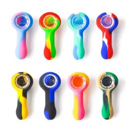 Newest Colourful Portable Mini Silicone Pipes Round Head Glass Nineholes Philtre Screen Bowl Herb Tobacco Cigarette Holder Hookah Waterpipe Bong Smoking