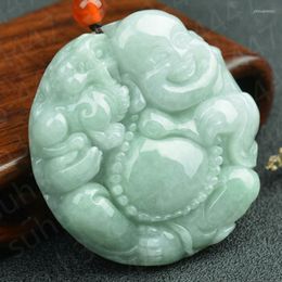 Pendant Necklaces Certified Natural Jadeite Stone Maitreya Necklace Charm Jewelry Amulet