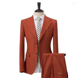 Men's Suits Luxury Brands Casual Orange Full Men Suit Set Wedding Dresses Blazer Trousers Outfit 2 Pieces Business Groom Wear Jacket Pants