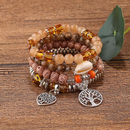 Charm Bracelets Cute Love Heart Fashion Round Tree Of Life Beaded For Women Accessories Boho Jewellery Shell Elastic Rope Bracele