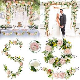 Decorative Flowers Silk Artificial Peony And Austin Rose Vine Hanging Fake Plants Leaves Garland Romantic Wedding Home Decoration