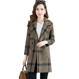 Women's Jackets 2023 Autumn Winter Jacket Women Plaid Woollen Coat Mid-length Outerwear 5XL Middle-aged Female Clothes Wool Blend Overcoat