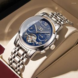Wristwatches Mark Fairwhale Men Automatic Watch 42.mm Luxury Watches Mechanical Wristwatch 50m Waterproof Skeleton Multifunction Dial