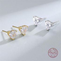 Stud Earrings HI MAN 925 Sterling Silver Fashion Temperament Zirconia Heart Women Exquisite Luxury Date Jewelry Gift