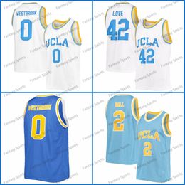 UCLA Bruins Basketball Jersey 2 Lonzo Ball 42 Kevin Love Bill Walton 0 Russell Westbrook White Blue Stitched Mens College Basketball Maglie università