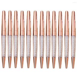 50Pcs/Lot Rose Gold Bling Diamond Fine Black Ink Crystal Ballpoint Pen Ring Wedding Office Metal Roller Ball Gift Custom Logo