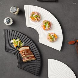 Bowls Fan-shaped Striped Shaped Plate Japanese Sushi Ceramic Dessert Plates Home Creative Platter Commercial El Table Setting