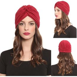 Fashion Stretchable Turban Hat Chemo Cap Muslim Indian Arabian ed Pleated Head Wrap Bonnet 24pcs lot243v