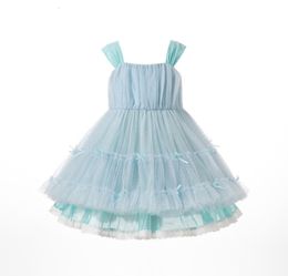 Girl's Dresses Retail Baby Girls Summer Boutique Blue Mesh Tutu Party Dress Princess Kids Sweet Dresses Holiday 1-6 T 230609