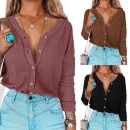 Women's Knits Women's Autumn Waffle Knit Cardigan Sweater Jacket Fashion V-neck Button Off Shoulder Long Sleeve Y2K Bow