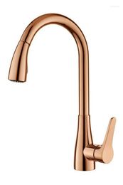 Kitchen Faucets Rose Gold Pvd Clour Pull Out Faucet Mixer Tap Single Hole Bar Deck Mounted