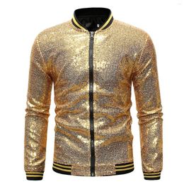 Men's Jackets Men Shiny Blazer Gold Silver Blue Burgundy Sequin Glitter Coat Male Nightclub Zipper Suit Jacket DJ Stage Golden Blazers