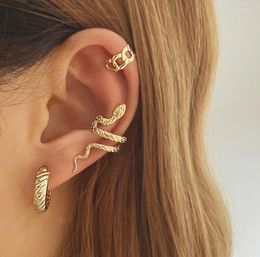 Backs Earrings 2023 Punk Gold Colour Animal Snake Clip Hoop Without Piercing For Women Fake Ear Cuffs Trendy Jewellery