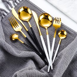 Dinnerware Sets White Gold Cutlery Set Stainless Steel Tableware Home Spoon Fork Knife Kit Steak Upscale Western