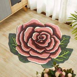 Carpets 3D Rose Flower Carpet Home Area Rug 80X58cm Embroidery Floral Mat Bathroom Pad Doormat Living Room Bedside Decor