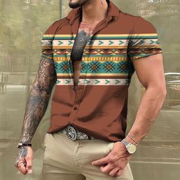 Men's Casual Shirts Vintage Men's Short Sleeve Tops Totem Graphics Harajuku Streetwear Button Up Oversized Clothing For Men Hawaiian