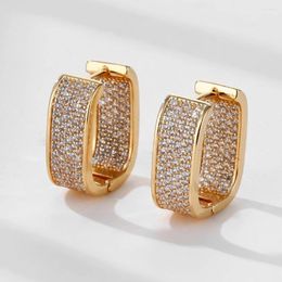Hoop Earrings Geometry Square Hip Hop Earring For Women's Man Fashion Rose Gold Color Out Cubic Zirconia Ear Buckle Jewelry KBE310