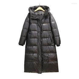 Women's Trench Coats Long Down Jacket Coat Over-the-knee Cultivate One's Morality Show Thin Hooded Eiderdown Outerwear Small Quilt