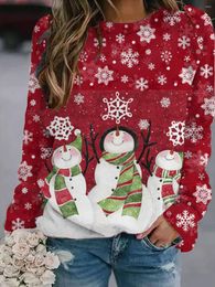 Women's Hoodies 2023 Hoodless Sweater Christmas Winter Snowman Pattern 3D Printed Polyester Casual Round Neck Sweatshirt Fashion