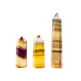 Natural yellow fluorite Energy Pillar rough stone crafts ornaments Ability Quartz Tower Mineral Healing wands Reiki Crystal Point Lqngx