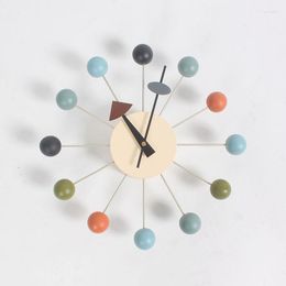 Wall Clocks Nordic 12Inch Colorful Luxury Home Decorative DIY Wooden Balls Modern Clock Circular Oversized Gifts Crafts