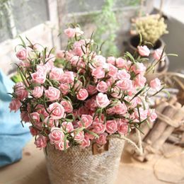 Decorative Flowers 9 Heads Artificial PE Rose Branch Fake Green Plants Wedding Home Garden Yard Balcony Party Living Room Vase Decoration