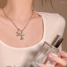 Pendant Necklaces Vintage Gothic Crystal Double Cross Pendants Silver Colour Cool Street Style Necklace For Men Women Gift Wholesale Neck