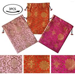 Storage Bags One Pack (3 Pieces) 10.5" X 14" (L W) Embroidered Silk Jacquard Travel Lingerie And Shoes With Drawstring Closure