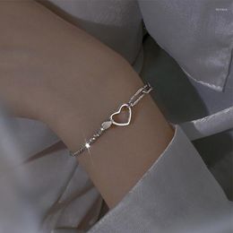 Link Bracelets V Style Heart Bracelet For Women Temperament Silver Colour Stainless Steel Chain Girl Fashion Jewellery Birthday Gi