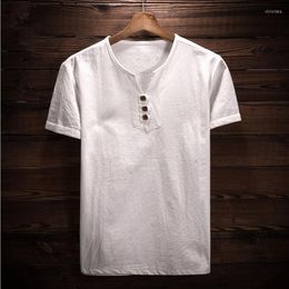 Men's Casual Shirts 2023 Summer Vintage Brand Men Shirt Big Size Men's V-neck Short Sleeve Cotton Linen Plus Clothing M-6XL 7XL