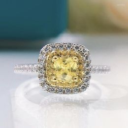 Cluster Rings 2023 Women's 925 Silver Micro-set Ring Princess Girl Series 4 Fat Square Yellow Diamond Wedding