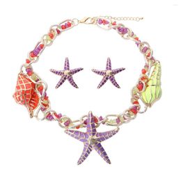 Pendant Necklaces Vedawas Purple Enamel Starfish Necklace For Women Bohemian Colorful Decoration Shell With Stone Choker Jewelry