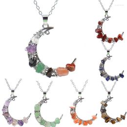 Chains Vintage Colourful Beaded Moon Pendant Necklace For Women Handmade Natural Stone Gravel Crystal Amethyst Neckalce Jewellery