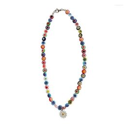 Choker N58F Flower Glass Bead Necklace Temperament Daisy Pendant Clavicle Chain