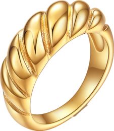 14K Gold Plated Croissant Dome Ring Twisted Braided Stainless Steel Ring for Men Women Fashionable and Versatile Show Your Personality yw202CG1472