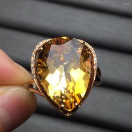 Cluster Rings Fine Jewelry Real 18K Rose Gold AU750 Water Drop Natural Citrine Gemstone Diamonds Female Anniversary Gift