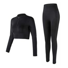 Women's Tracksuits Women Yoga Suit Seamless Pants Leggings Clothing Long Sleeve Crop Top Zipper Shirt 2 Piece Gym Fitness Wear Sportswear