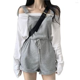 Women's Shorts Two Pieces Cute Sweatsuits For Female Off Shoulder Long Sleeve T-shirts Lace Up Waist Palysuits Korean Sets Drop