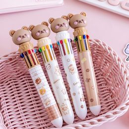 1Pc Cute Bear Ten Color Pen Cartoon Press 10 Ballpoint Student Stationery Multi-color HandBook Graffiti Oil