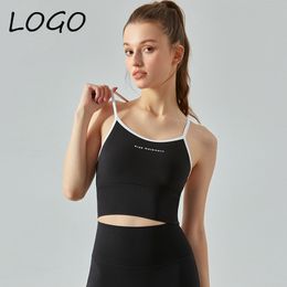 Women's Activewear Yoga Outfits al Cross back sports bra sexy underwear color contrast halter thin nude yoga vest