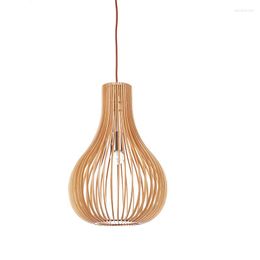 Pendant Lamps Nordic Wood Lamp Kitchen Bamboo Fixtures Led Light Suspension Home Indoor Dining Room Hanging Luminaire