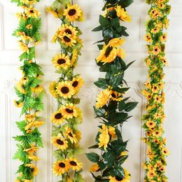 Decorative Flowers 1Pc Artificial Sunflower Flower Garland Silk For Party Wedding Arch Wreath Decoration Home Decor Hanging Ornament