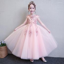 Girl Dresses Pink Children's Birthday Dress Princess Fluffy Flower Wedding Catwalk Piano Costume